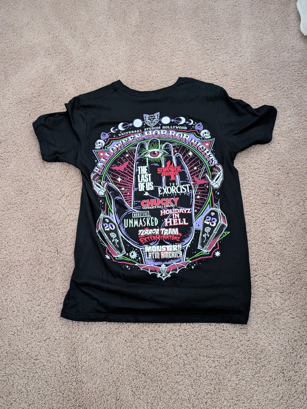 Halloween Horror Nights 2023 Graphic Tee - Black with Neon Print